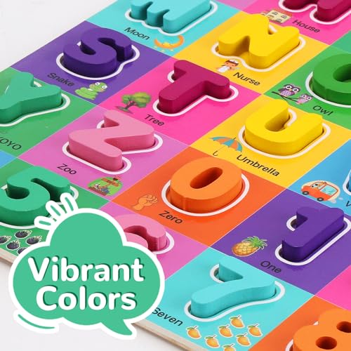 NASHRIO Wooden Alphabet Puzzles for Toddlers 2-4, Alphabet and Number Puzzle with ABC Learning for Toddlers 1-3, Preschool Learning Toys with Chunky ABC Puzzle Board for Girls Boys Kindergarten Ages 1 2 3 4 - Image 2