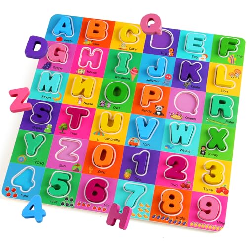 NASHRIO Wooden Alphabet Puzzles for Toddlers 2-4, Alphabet and Number Puzzle with ABC Learning for Toddlers 1-3, Preschool Learning Toys with Chunky ABC Puzzle Board for Girls Boys Kindergarten Ages 1 2 3 4 - Image 1