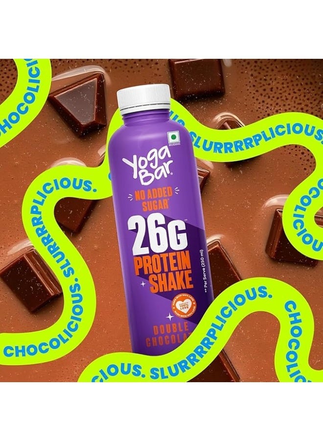 Yogabar 26g Protein Shake 250ml – Double Chocolate | High Protein Milkshake| No Added Sugar | Ideal for Mornings, Pre & Post Workout | Nutritious Energy Drink | 1 Bottle