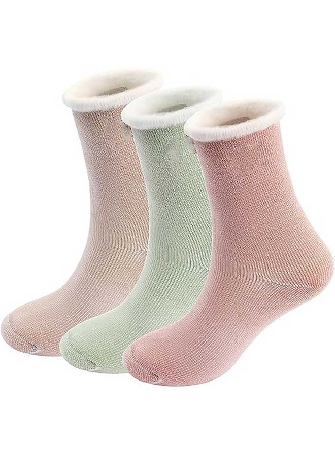 رات سو جوارب نسائية من الصوف السميك والدافئ للغاية، تناسب المقاسات من 23 إلى 27 سم. جوارب شتوية ناعمة وحرارية مريحة، مثالية للاستخدام اليومي والكاجوال. جوارب شتوية للنساء، مثالية كهدية. تحتوي العبوة على 3 أزواج بألوان: كاكي + وردي + أخضر. - Image 1