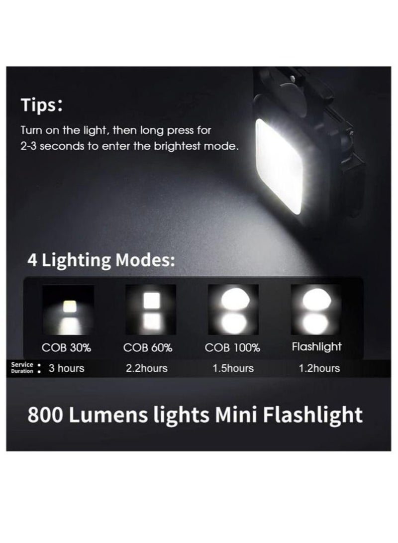 Mini Flashlight with 800 Lumens Super Bright COB Rechargeable and Portable Keychain Light with Folding Support Bottle Opener and Magnetic Base Suitable for Camping Hunting Walking Black  - Image 4