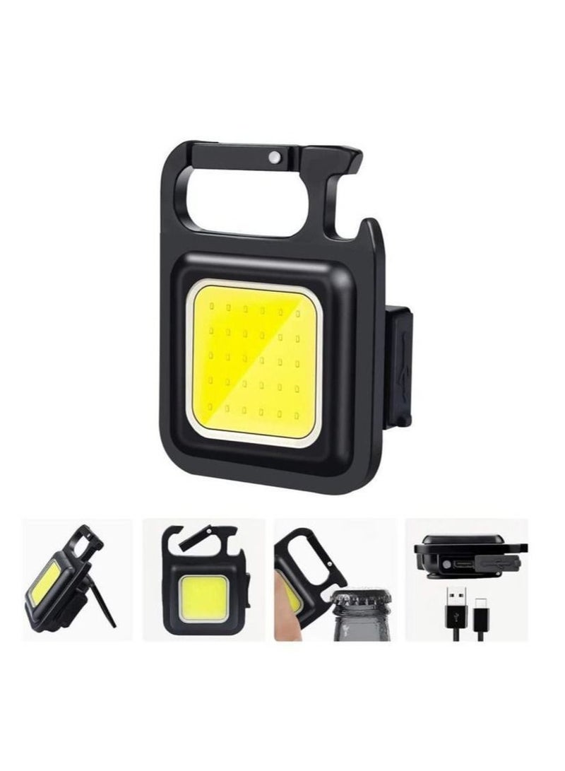 Mini Flashlight with 800 Lumens Super Bright COB Rechargeable and Portable Keychain Light with Folding Support Bottle Opener and Magnetic Base Suitable for Camping Hunting Walking Black  - Image 1