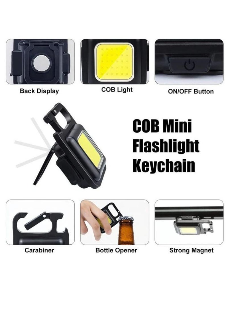 Mini Flashlight with 800 Lumens Super Bright COB Rechargeable and Portable Keychain Light with Folding Support Bottle Opener and Magnetic Base Suitable for Camping Hunting Walking Black  - Image 2