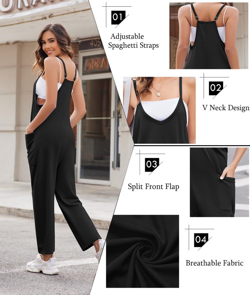 Ekouaer Plus Size Womens Maternity Jumpsuit Baggy Spaghetti Strap Romper Jumpsuit Y2k Harem Overalls Black XL - Image 2