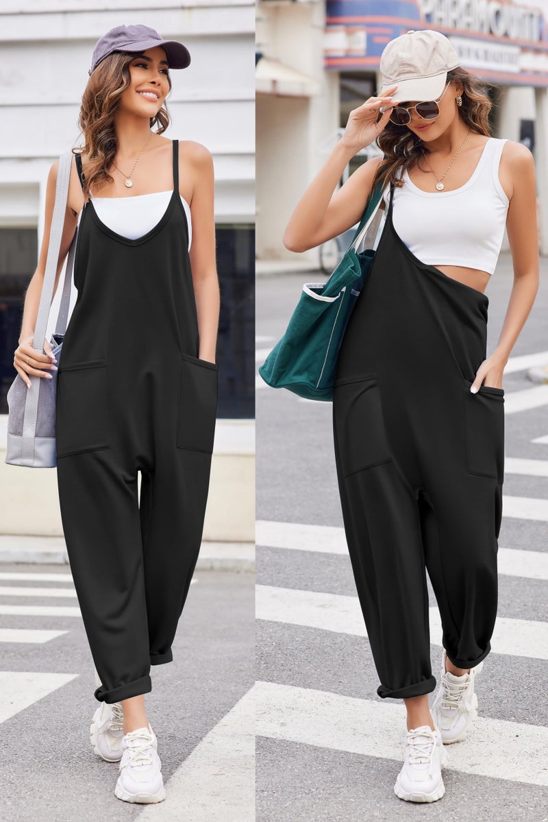 Ekouaer Plus Size Womens Maternity Jumpsuit Baggy Spaghetti Strap Romper Jumpsuit Y2k Harem Overalls Black XL - Image 3