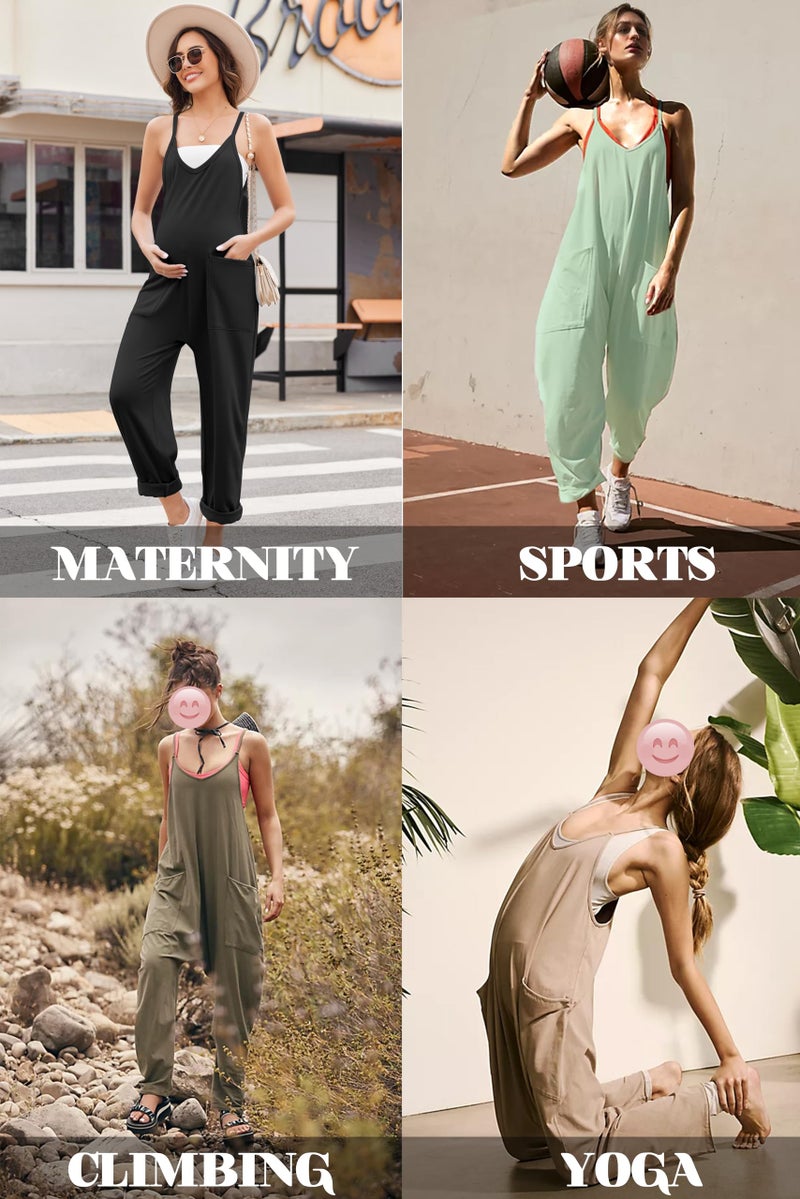 Ekouaer Plus Size Womens Maternity Jumpsuit Baggy Spaghetti Strap Romper Jumpsuit Y2k Harem Overalls Black XL - Image 4