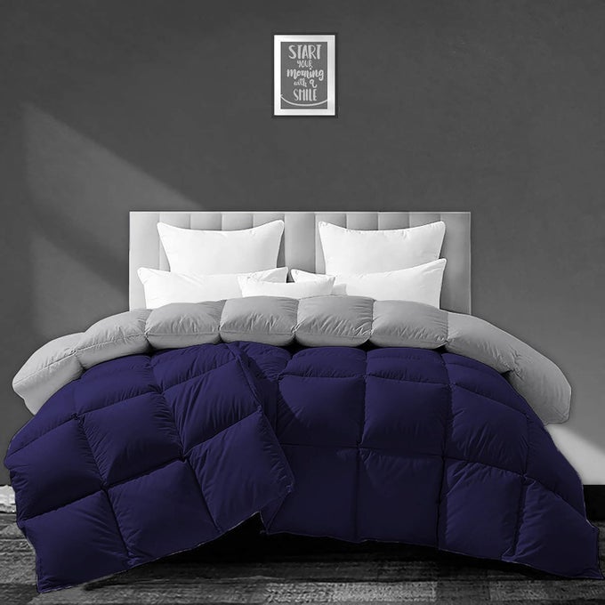 500 GSM WINTER COMFORTER DOUBLE BED SIZE 90X100 PREMIUM COLLECTION HEAVY WINTER COMFORTER 500 GSM MICROFIBER FILL DUVETBLANKET DOUBLE BED NAVY BLUESILVER GREY COLOR