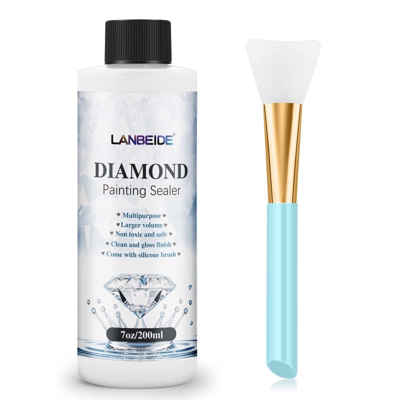 LANBEIDE Updated Diamond Painting Sealer 200ML with Silicone Brush, 5D Diamond Painting Glue Sealer Permanent Hold & Shine Effect Conserver for Jigsaw Puzzles (7 OZ) - Image 1