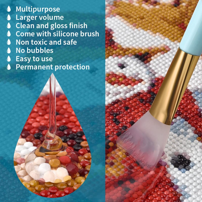 LANBEIDE Updated Diamond Painting Sealer 200ML with Silicone Brush, 5D Diamond Painting Glue Sealer Permanent Hold & Shine Effect Conserver for Jigsaw Puzzles (7 OZ) - Image 2