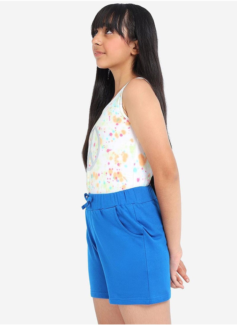 Bonkids Regular Fit Printed Blue Cotton Shorts For Girls Pull On 100 % Cotton  - Image 3
