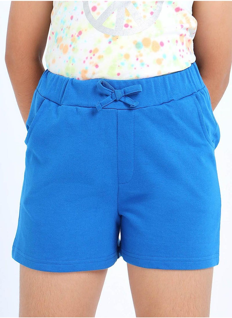 Bonkids Regular Fit Printed Blue Cotton Shorts For Girls Pull On 100 % Cotton  - Image 2