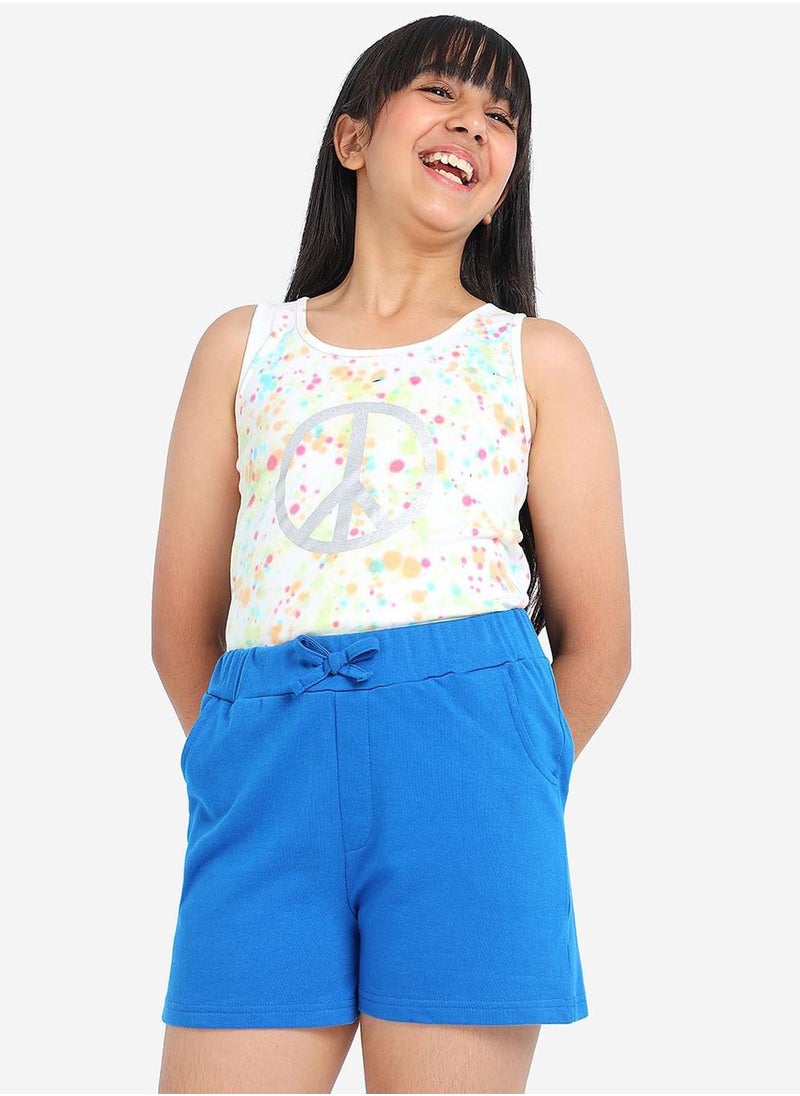 Bonkids Regular Fit Printed Blue Cotton Shorts For Girls Pull On 100 % Cotton  - Image 1