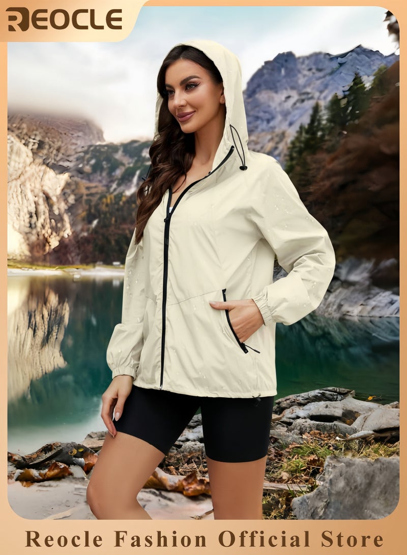 REOCLE Womens Rain Jacket Waterproof Lightweight Packable Outdoor Hooded Windbreaker Windproof Adjustable Raincoat - Image 1