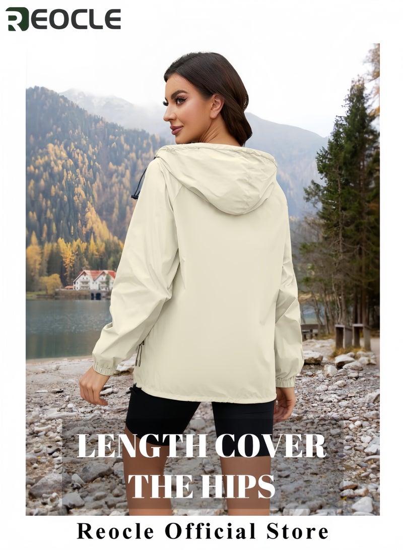 REOCLE Womens Rain Jacket Waterproof Lightweight Packable Outdoor Hooded Windbreaker Windproof Adjustable Raincoat - Image 3
