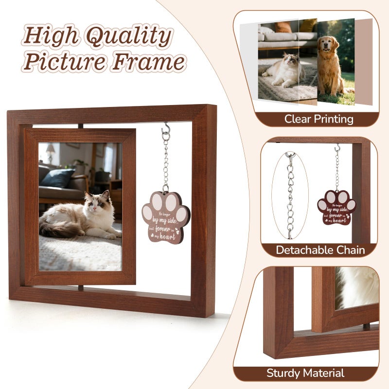 Ricalin Dog Memorial Gifts for Loss of Dog, Rotating Wooden Picture Frame 4x6, Double Sided Display, Pet Memorial Gifts for Dogs with Paw Remembrance Tag, Pet Loss Sympathy Gift - Image 4