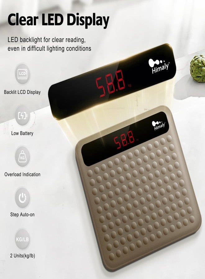 himaly Digital Body Weight Scale Bathroom Scale, Step-On Technology High Precision Measurements Scales with Large Non Slip Silicone Platform and LCD Digital Display, 400lbs/180kg Capacity, Brown - Image 2