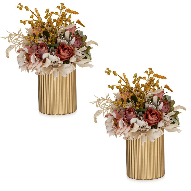 NUPTIO Gold Vases for Centerpieces Wedding: 2 Pcs 5.1 inch Metal Flower Vase Flowers Stand Wedding Centerpieces for Tables Centerpiece Table Decorations - Image 1