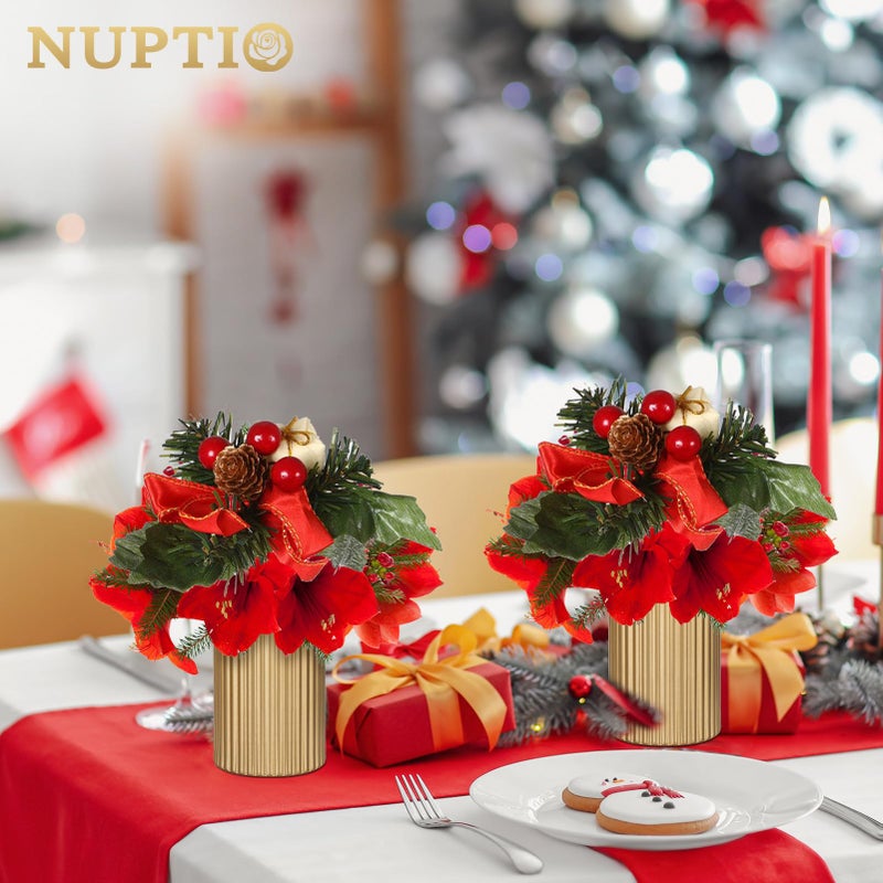 NUPTIO Gold Vases for Centerpieces Wedding: 2 Pcs 5.1 inch Metal Flower Vase Flowers Stand Wedding Centerpieces for Tables Centerpiece Table Decorations - Image 3