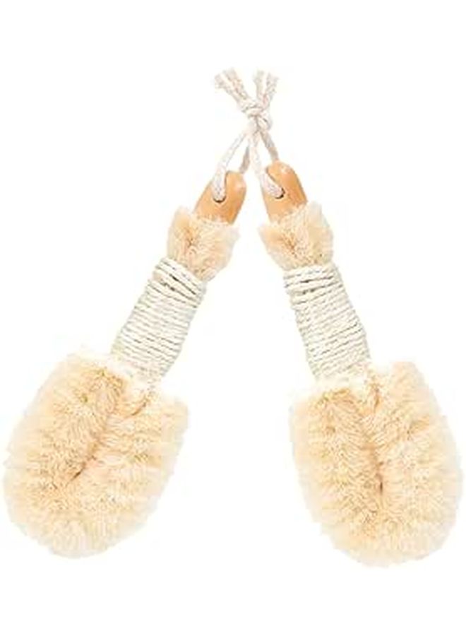 Natural Sisal Body Brush With Wood Handle Large Size 2Pcs Dry Skin Exfoliator For Shower - Image 1
