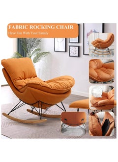 Rocking Chair with Padded Cushion,Modern Rocker Recliner Chair,Fabric Rocking Swing Chair,Comfortable Relax Lounge Chair Lazy Sofa Chair for Lounge Living Room Bedroom Patio Garden (Orange) - pzsku/ZAACE46ED64E95FD22711Z/45/_/1715936659/d4605f4e-b29f-465b-a29b-48ee85e3bda7