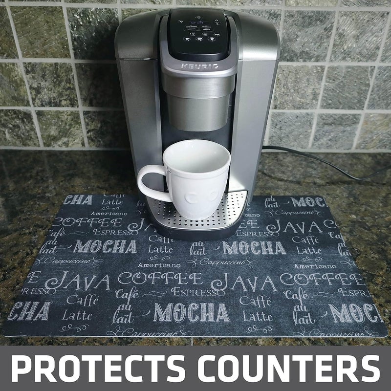 drymate Coffee Maker Mat, (Coffee Station Bar Accessory) Protects Kitchen Countertops From Spills, Stains & Scratches, Absorbent, Waterproof, Washable (USA Made) (12” x 20”) (Java Chalkboard) - Image 2