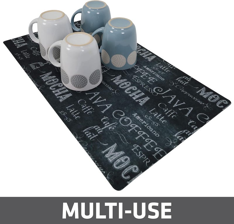 drymate Coffee Maker Mat, (Coffee Station Bar Accessory) Protects Kitchen Countertops From Spills, Stains & Scratches, Absorbent, Waterproof, Washable (USA Made) (12” x 20”) (Java Chalkboard) - Image 4