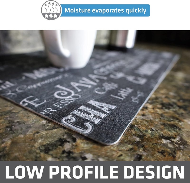 drymate Coffee Maker Mat, (Coffee Station Bar Accessory) Protects Kitchen Countertops From Spills, Stains & Scratches, Absorbent, Waterproof, Washable (USA Made) (12” x 20”) (Java Chalkboard) - Image 5