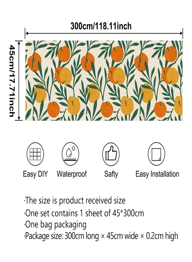 Itechpanda Fruit Orange Peel and Stick Wallpaper Wall Art Decor - Retro Fruit Contact Paper Mural - Removable Adhesive Shelf Drawer Liner for Bedroom - Image 2