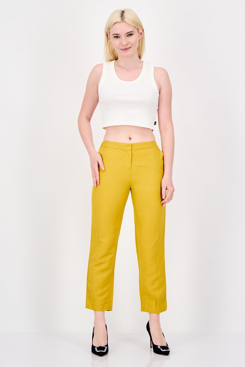 Kasper  Women Petite Solid Straight Leg Pants, Butterscoth Yellow - Image 4