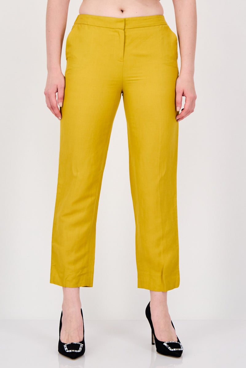 Kasper  Women Petite Solid Straight Leg Pants, Butterscoth Yellow - Image 1