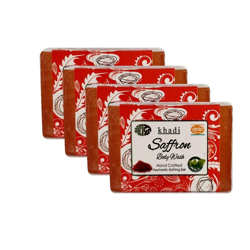 Meghdoot Khadi Meghdoot Saffron Body Wash Soap  Handmade Ayurvedic Soap with Saffron Extract for Natural Skin Moisturizing Soft  Glowing Skin Ayurvedic Bathing Bar for All Skin Types 125gm Pack of 4 - Image 1