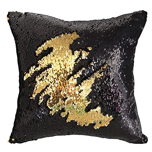 MOCOFO Black and Gold Sequin Pillow Reversible Glitter Sequins Cover Magic Mermaid Fish Pillowcase Parkly Fun Flip Throw Pillow Cover Couch Cute Color Changing Decor Cushion Covers for Sofa16X16 - Image 1
