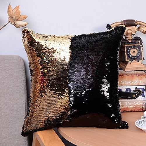 MOCOFO Black and Gold Sequin Pillow Reversible Glitter Sequins Cover Magic Mermaid Fish Pillowcase Parkly Fun Flip Throw Pillow Cover Couch Cute Color Changing Decor Cushion Covers for Sofa16X16 - Image 3