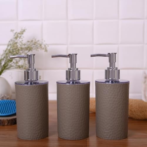 Shenron Plastic Refillable Handwash Soap Dispenser | Unbreakable Liquid Soap/Shampoo/Hand Wash/Sanitizer/Lotion Dispenser Bottle for Kitchen, Wash-Basin and Bathroom (Grey, Set of 3) - Image 1