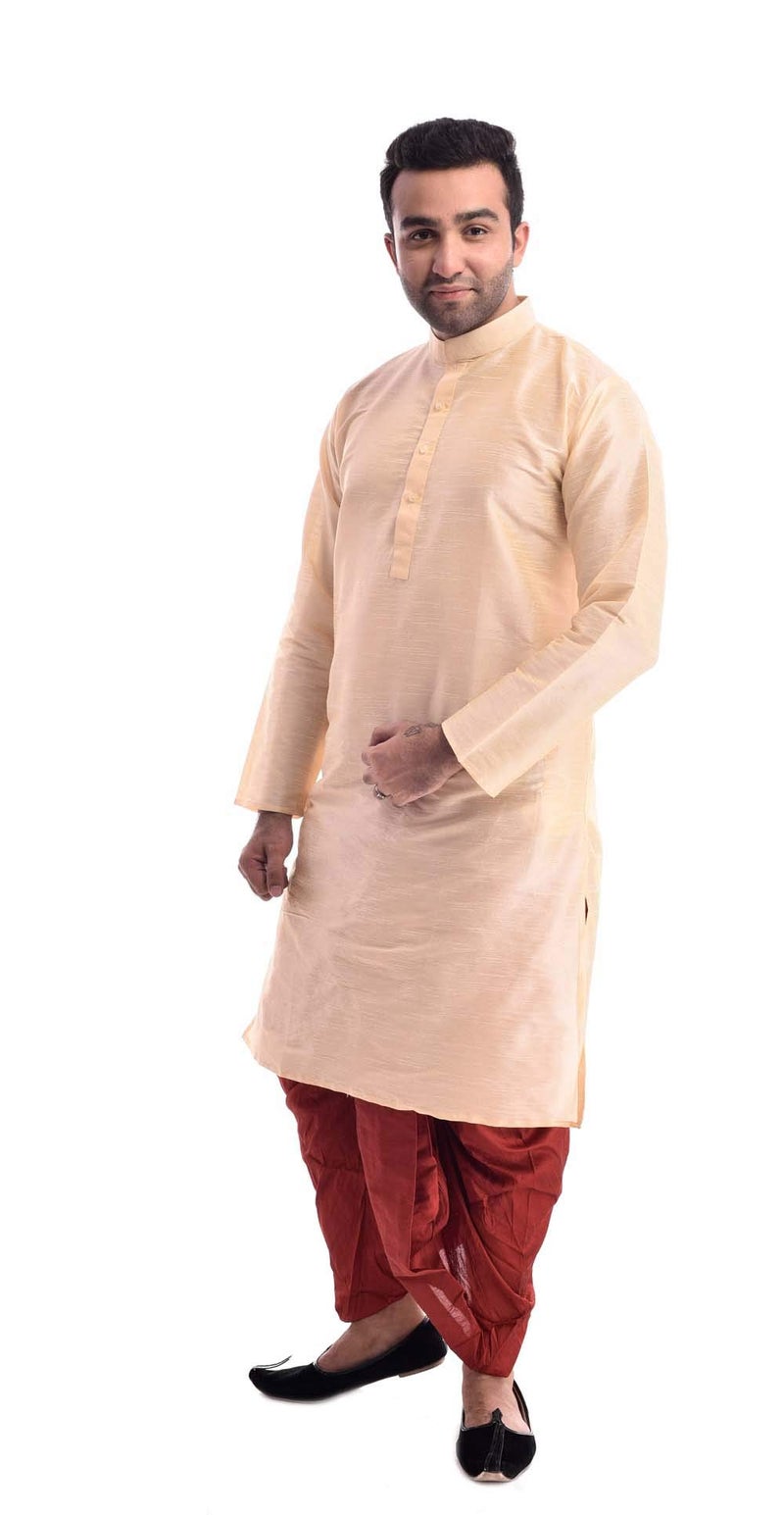 Royal Kurta Silk Blend Kurta and Dhoti Golden - Image 3