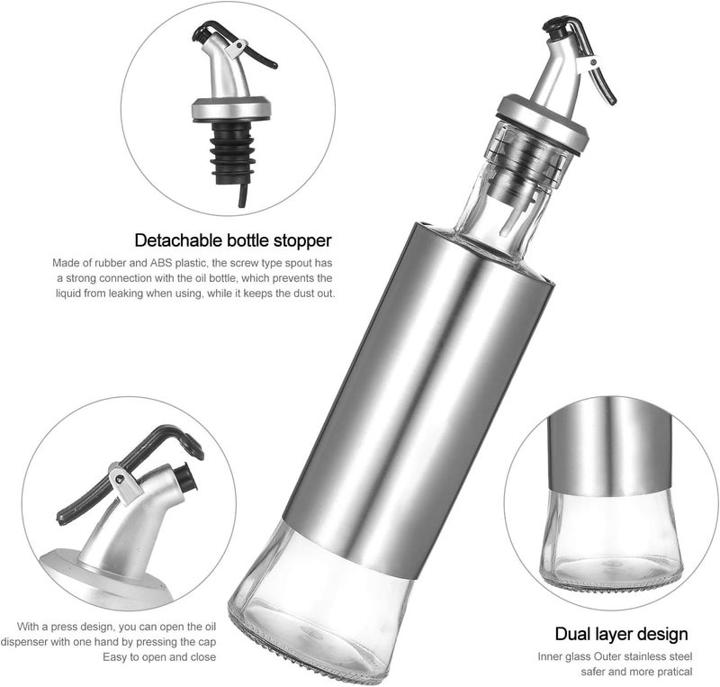 PERIZONE Oil Dispenser Bottle Glass and Stainless Steel Cruet with DripFree Spout for Cooking Oil Olive Oil Sesame Oil Vinegar Kitchen Oil Container for MessFree Pouring500ml - Image 5