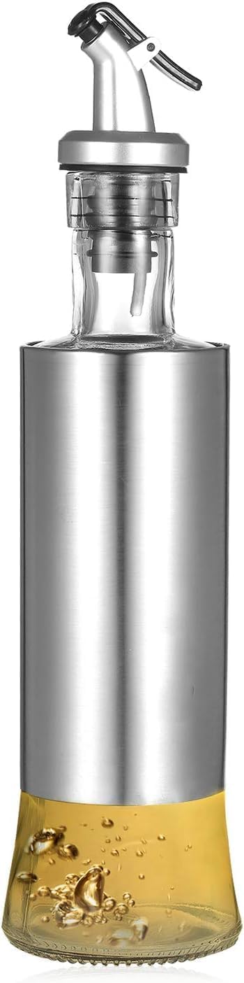 PERIZONE Oil Dispenser Bottle Glass and Stainless Steel Cruet with DripFree Spout for Cooking Oil Olive Oil Sesame Oil Vinegar Kitchen Oil Container for MessFree Pouring500ml - Image 1