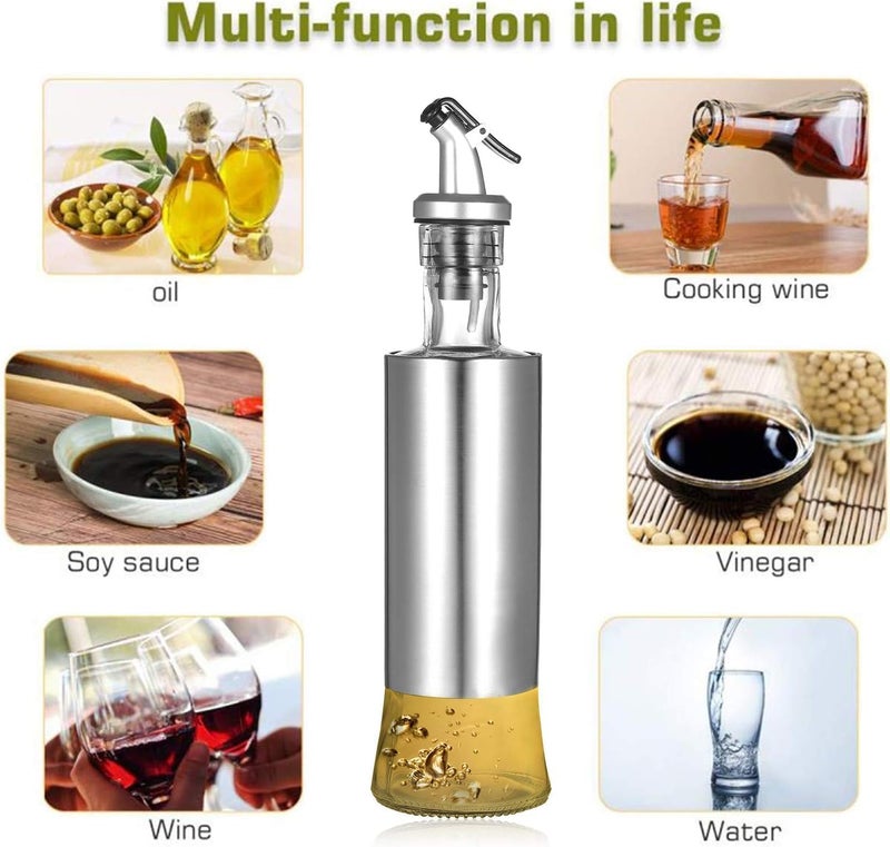 PERIZONE Oil Dispenser Bottle Glass and Stainless Steel Cruet with DripFree Spout for Cooking Oil Olive Oil Sesame Oil Vinegar Kitchen Oil Container for MessFree Pouring500ml - Image 3