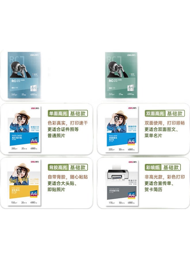 Deli 6-Inch 260G High Glossy Rc Professional Photo Paper For Studio Photo Printing 50 Sheets/Box 11841 - Image 1