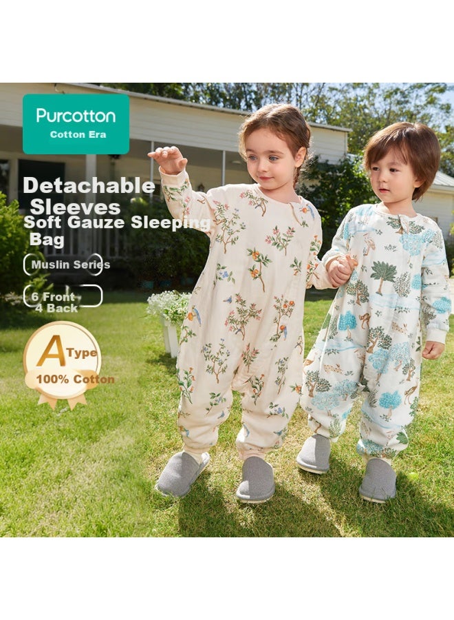 Purcotton Baby Sleeping Bag, Pure Cotton, Thin Spring And Summer Style, Gauze Split-leg Sleeping Bag, Anti-kick Blanket, 90×51cm, Size 100, Forest Sports Meeting