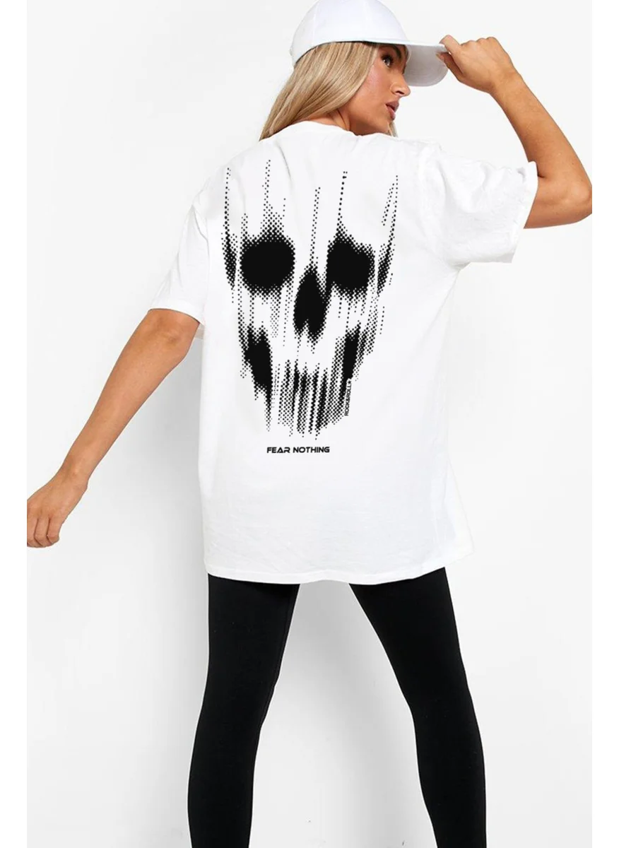 روك اند رول Matrix Skull White Short Sleeve Back Printed Oversize Women's T-Shirt