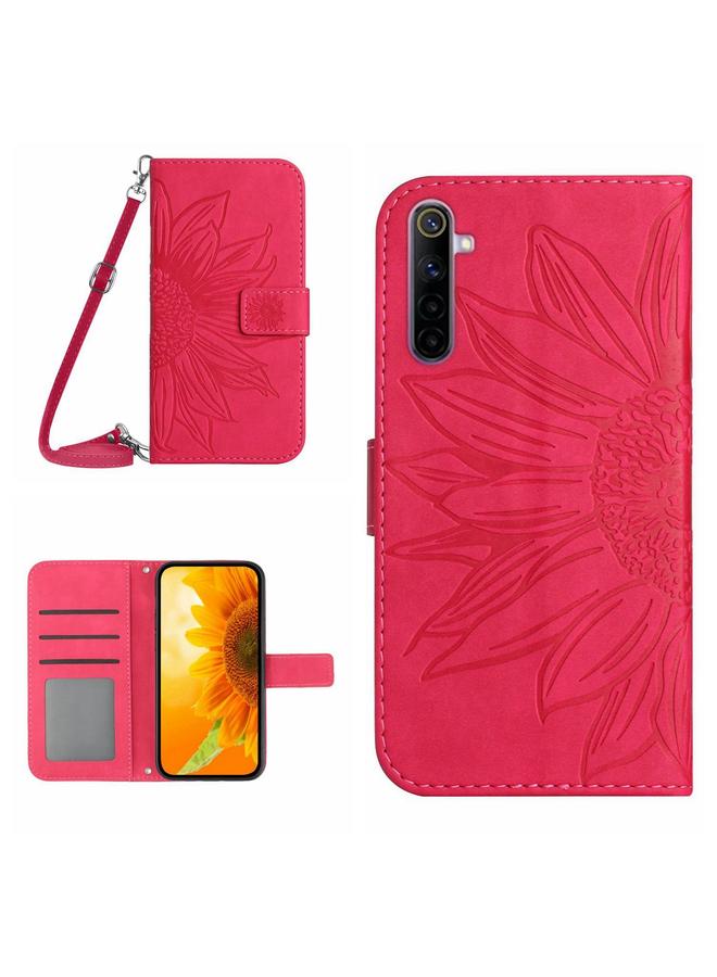 اس-توب جراب هاتف Realme 6 Pro من الجلد المريح بنقشة زهرة الشمس مع حبل تعليق - Image 1