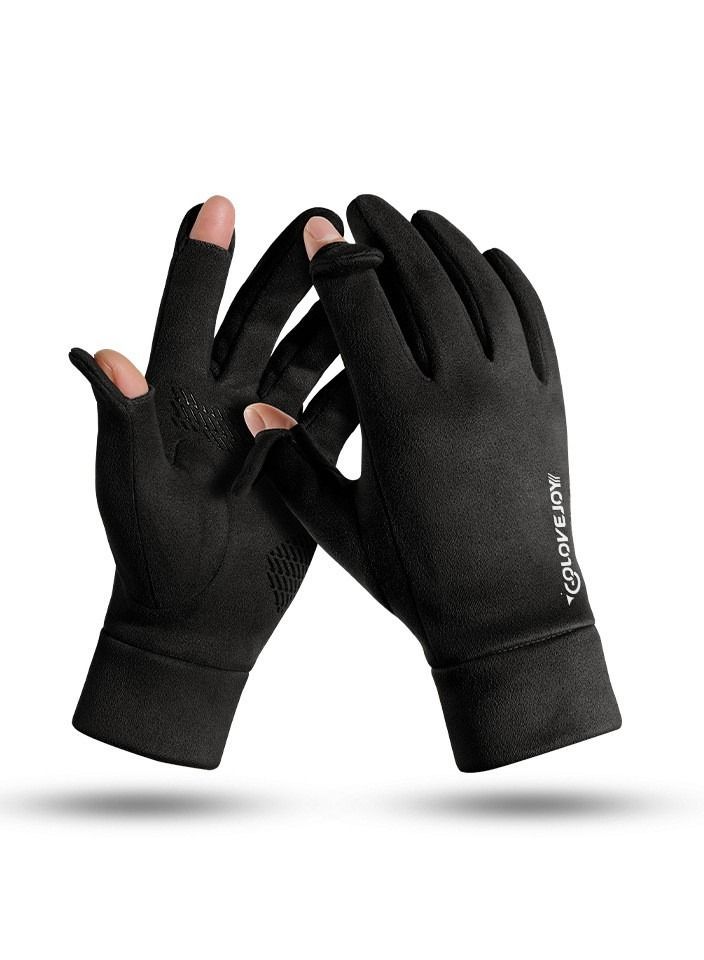 Golovejoy New Suede Outdoor Wind proof Anti slip Flip Finger Gloves For Riding 
