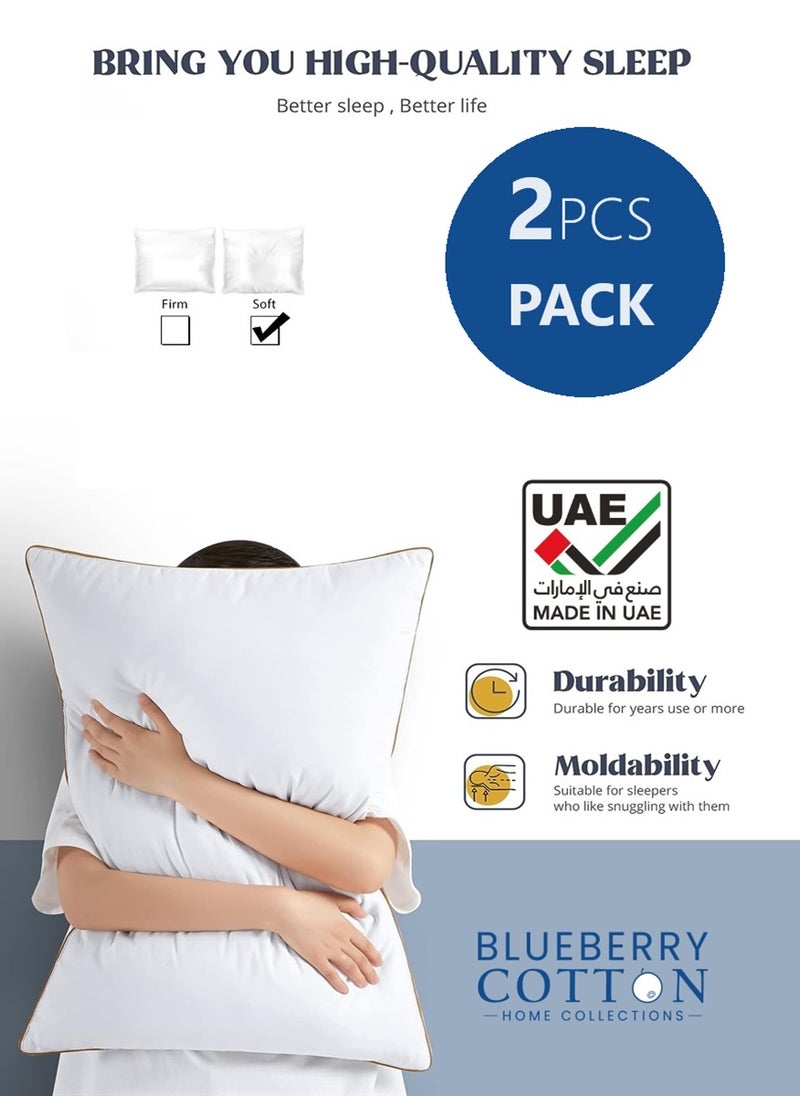 2 Piece Pack Cotton Bed Pillow - Single Piping Cotton Pillow 50x70cm Made in Uae