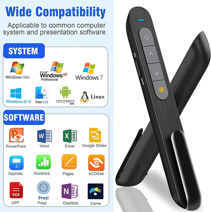 rts Laser Pointer, Professional Wireless Presenter Slide Changer Remote Clicker for Presentation, RF 2.4GHz USB Power Point Remote Control Pen,PPT Controller for Mac Computer Laptop Teacher Student - Image 4