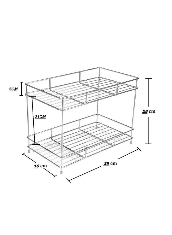 12FOR COLLECTION Heavy Stainless Steel Countertop Kitchen Rack, Kitchen Organizer, Space Saver, Counter Top Kitchen Stand 2-Tier Trolley Basket For Boxes Utensils Dishes Plates For Home, Tiered Shelf - Image 3