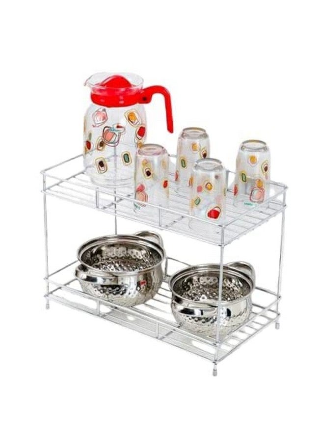 12FOR COLLECTION Heavy Stainless Steel Countertop Kitchen Rack, Kitchen Organizer, Space Saver, Counter Top Kitchen Stand 2-Tier Trolley Basket For Boxes Utensils Dishes Plates For Home, Tiered Shelf - Image 4