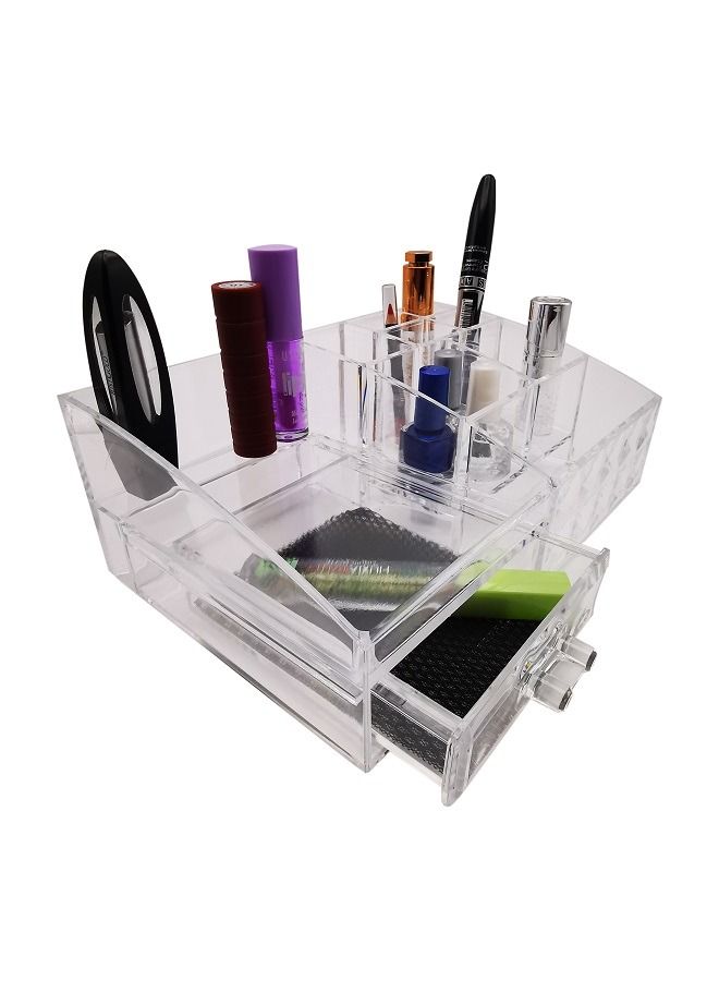 asmat صندوق تجميل شفاف مع أدراج من الأكريليك منظم مكياج قسم تخزين المجوهرات علبة عرض لأدوات مكياج الفتيات ( 25 x 16 سم) - Image 3