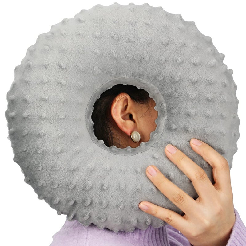 Ear Piercing Pillow for Side Sleepers with Ear Hole for Ear Pain CNH Piercing Pain Relief Side Sleeping Pillow Pressure Sore Donut Pillow Ear Guard Minky Dot Light Gray