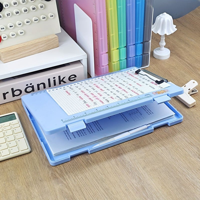 Enlarged Sky Blue 4 In 1 Stationery Storage Box With Clipboard And Ruler - Image 1